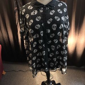 Torrid size 4 Sheer skull button up blouse